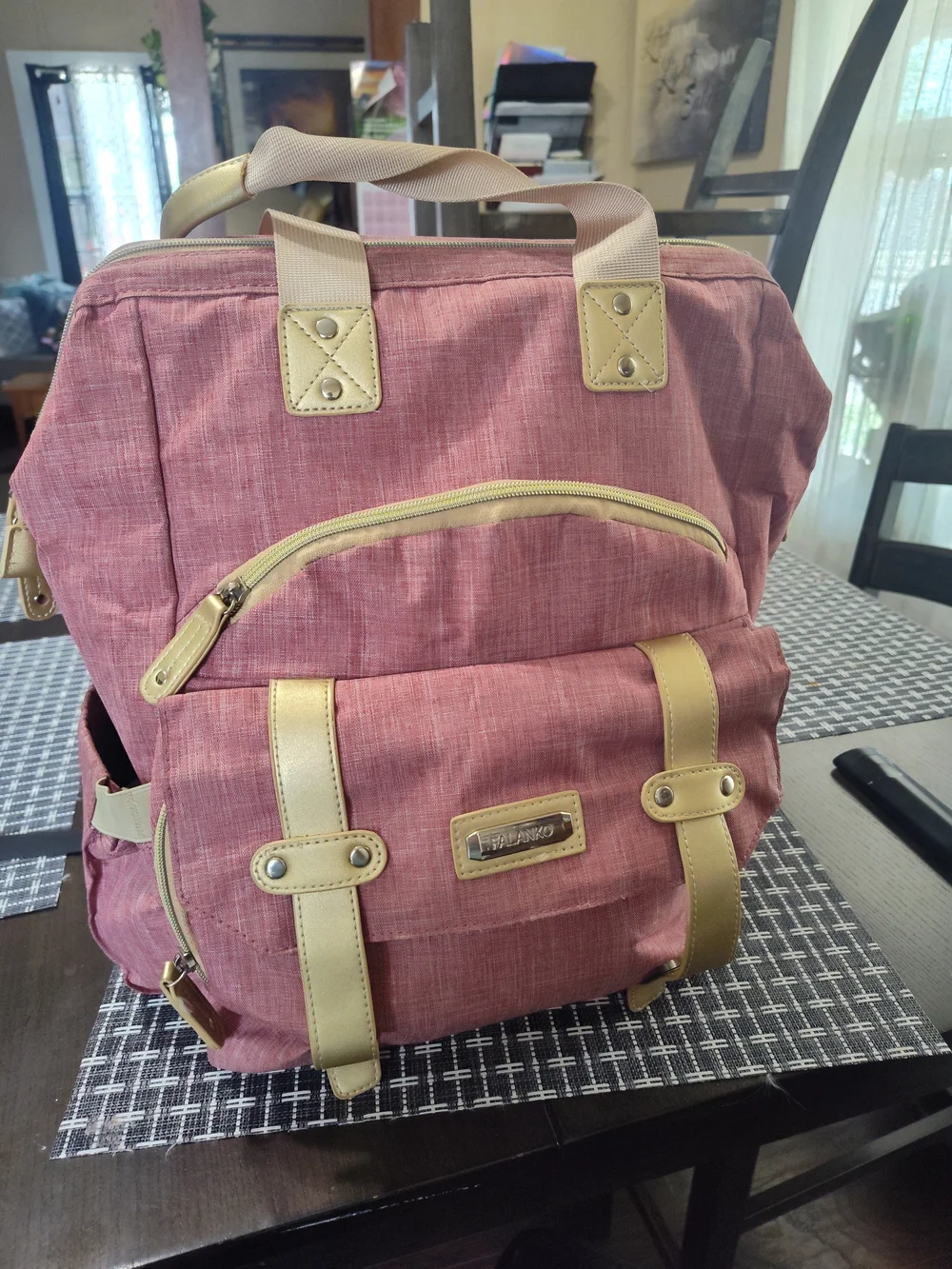 Dusty Rose Canvas Backpack with Cream Trim